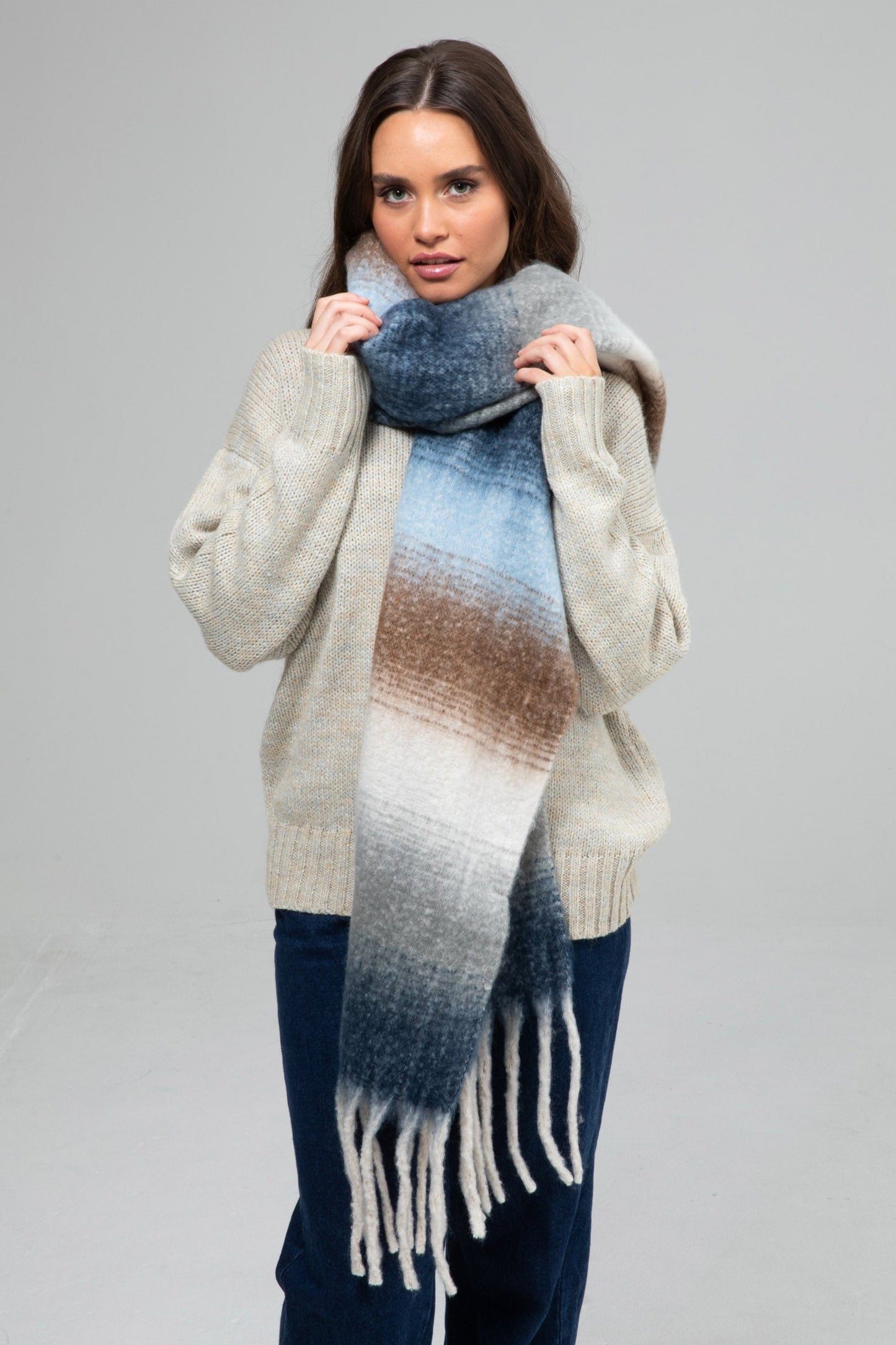 Maya Scarf - Navy W Taupe