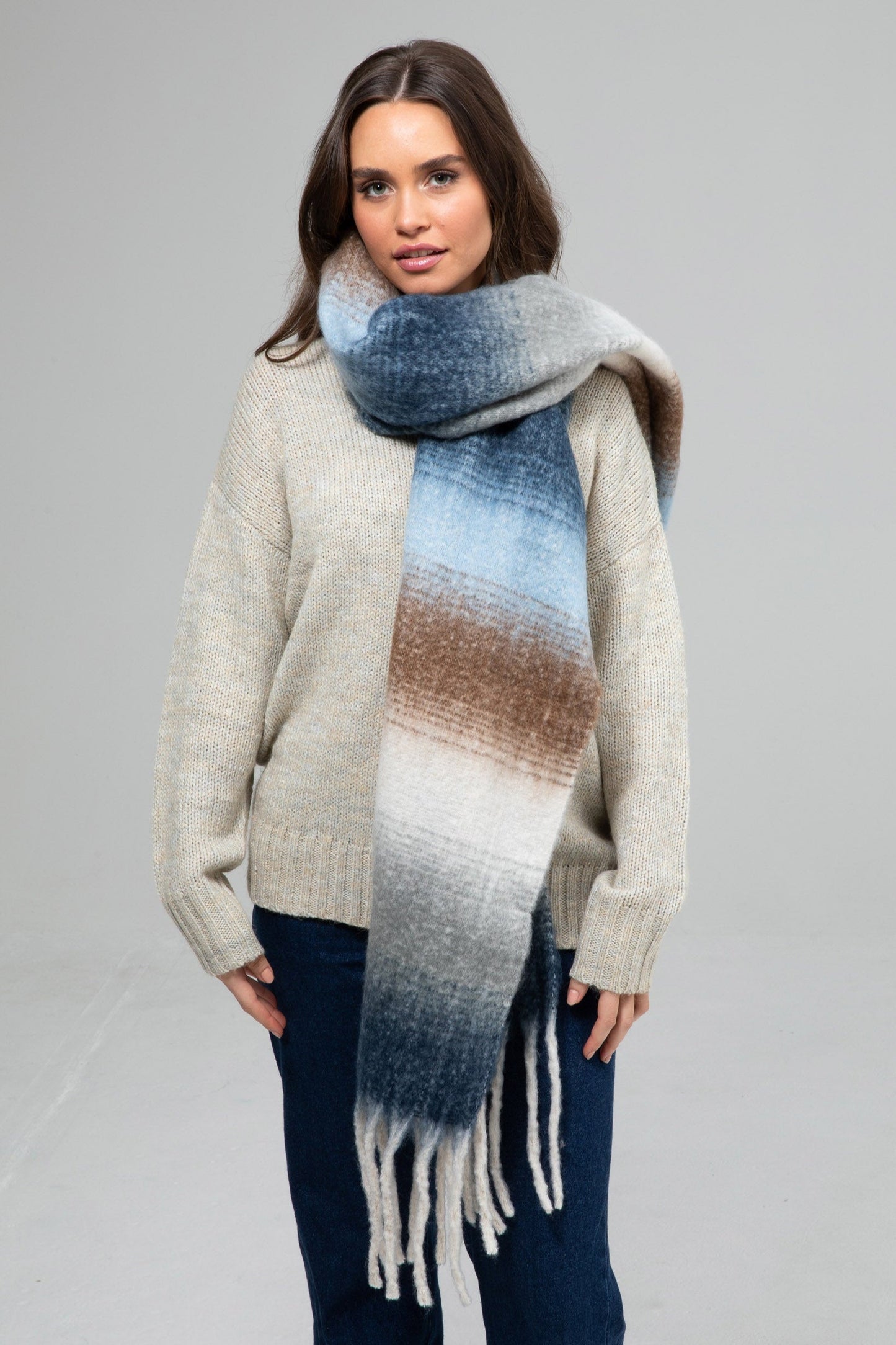 Maya Scarf - Navy W Taupe
