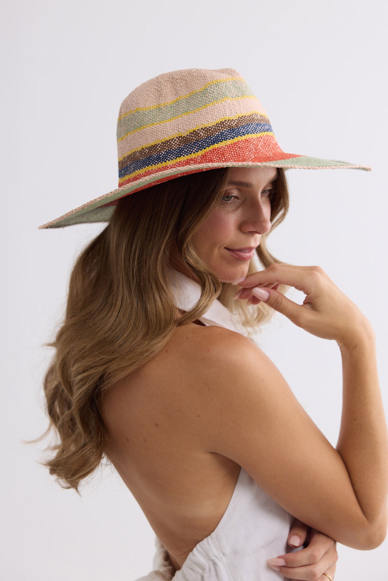 Fiesta Hat in multicolor, side view.