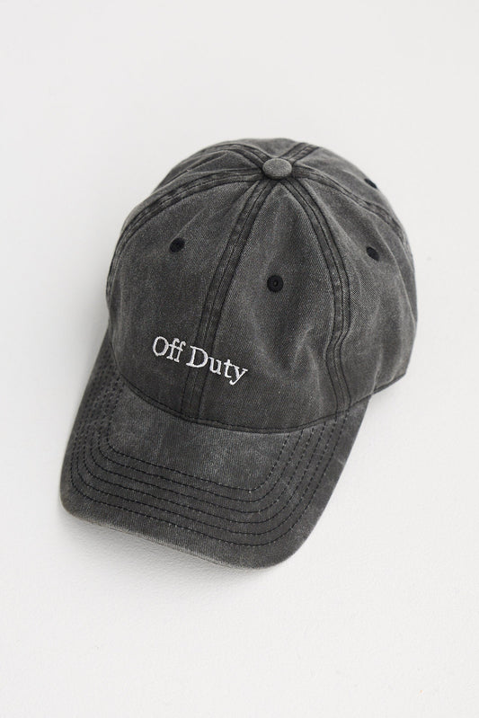 Gray cap with 'Off Duty' text on a white background