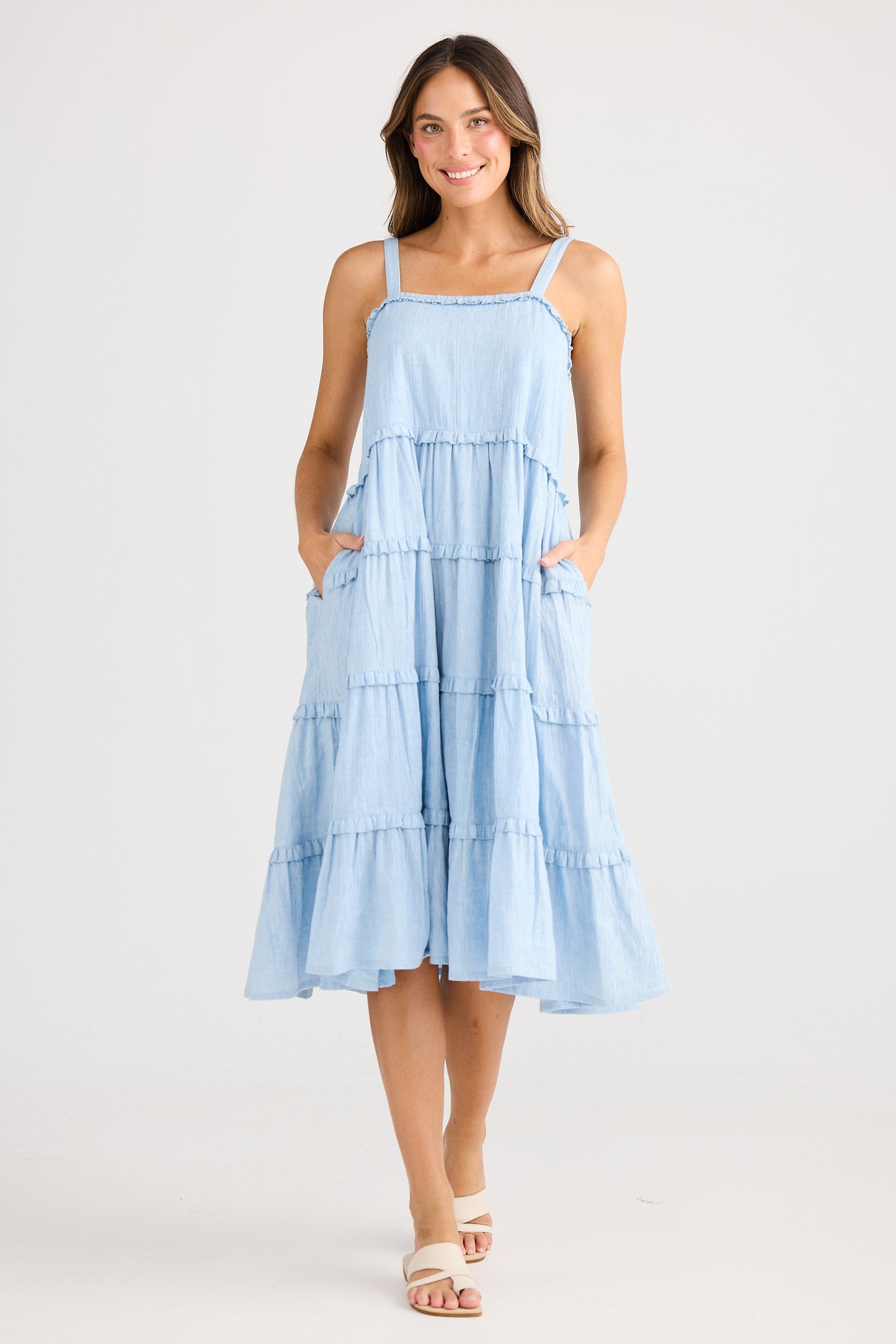 Alita Dress - Blue Self Stripe