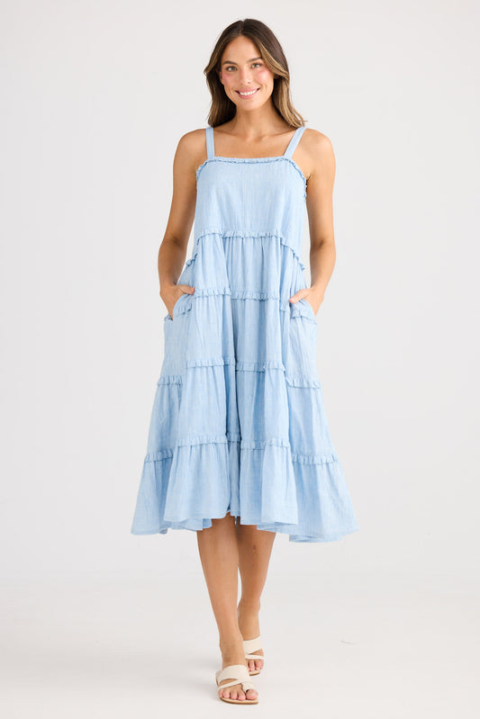 Alita Dress - Blue Self Stripe