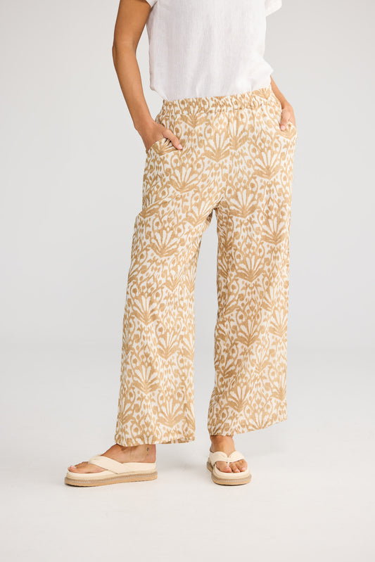 Playa Pant in Taupe Spring Fan with relaxed wide leg.