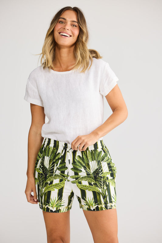Nalani Short in Botanica Print with relaxed short with elasticated waistband and drawcord.
