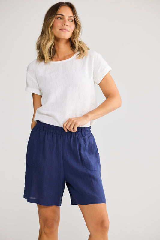 Captain Short in Navy with elasticated waistband.