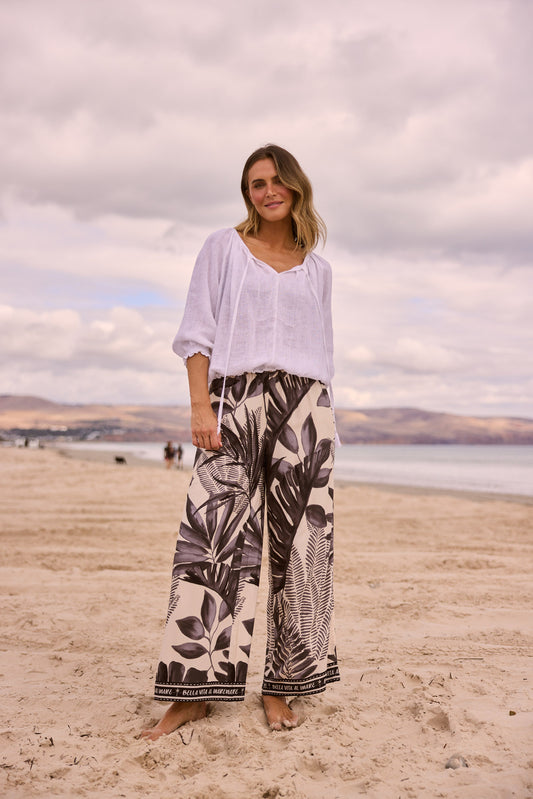Seaside Top in White with round neckline.