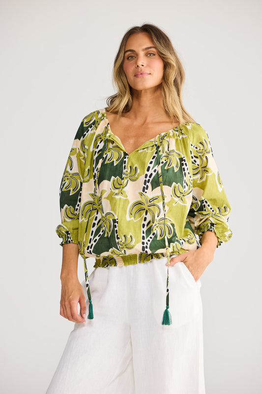 Seaside Top in Tropical Deco with round neckline.