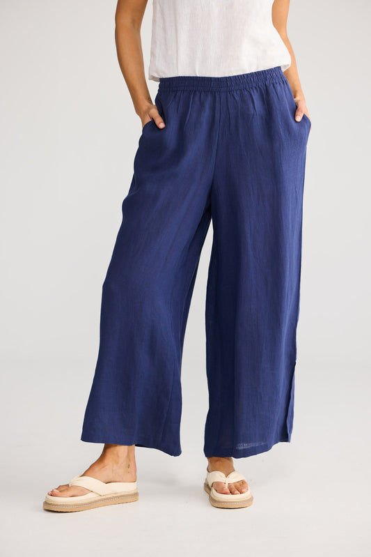 Fly Away Pant in Navy with relaxed wide leg.