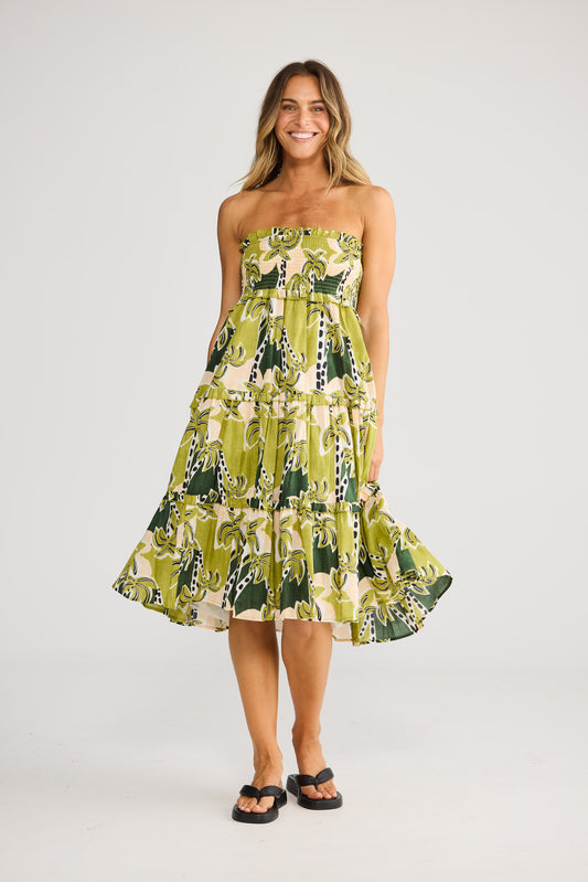 Pier Skirt in Tropical Deco with shirred waist panel.