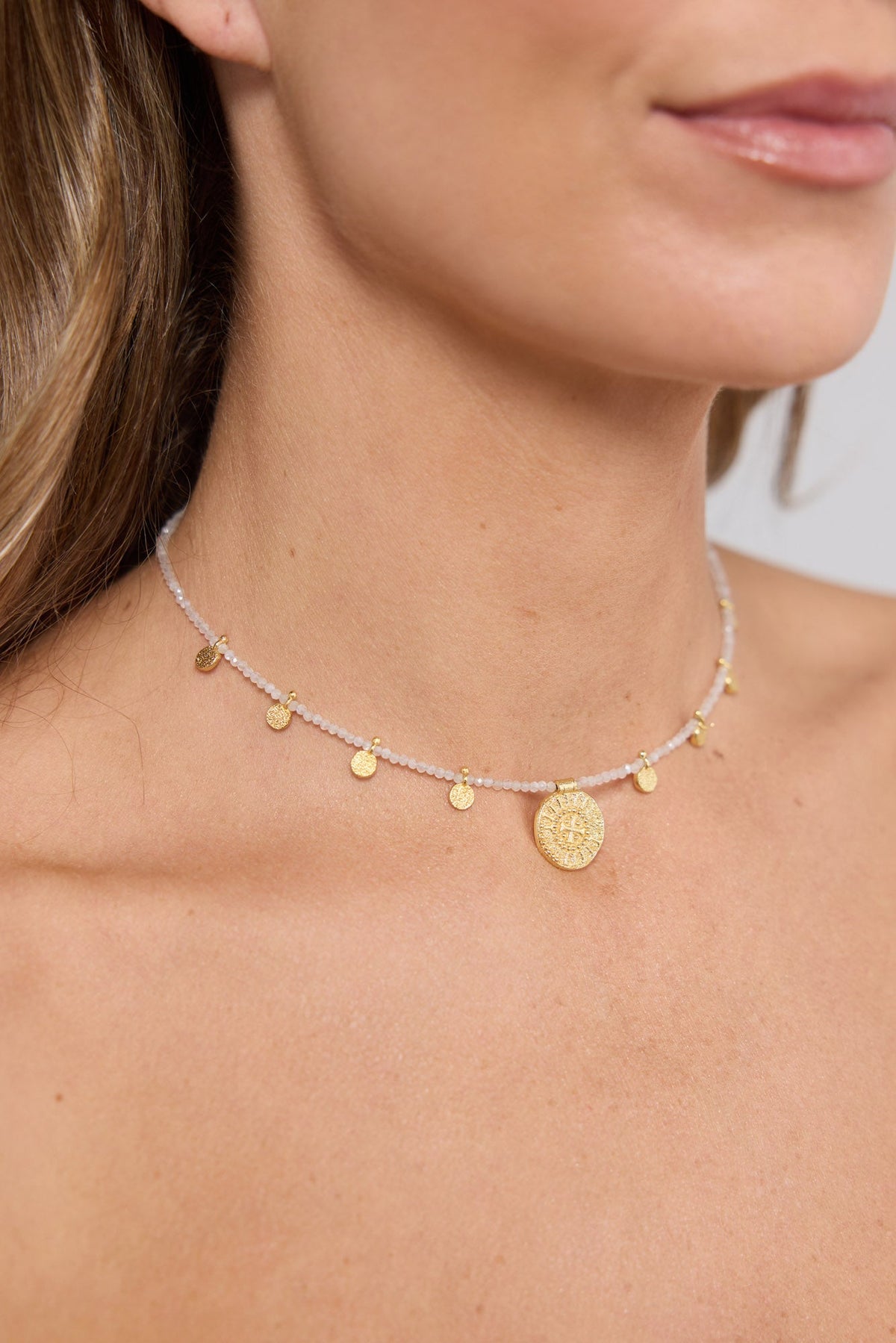Shila Necklace in white, detail view.