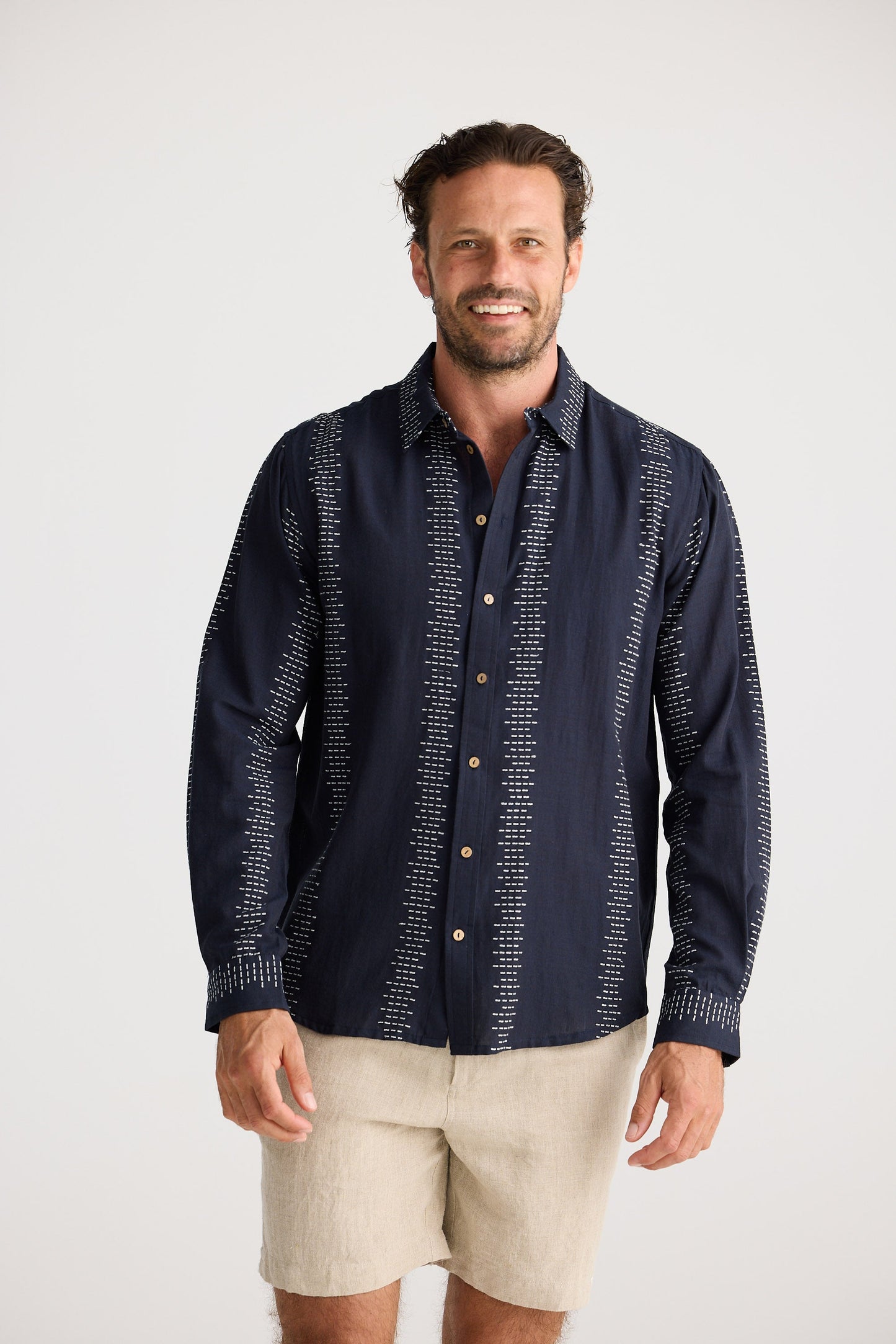 Oxford Shirt - Navy W White Embroidery
