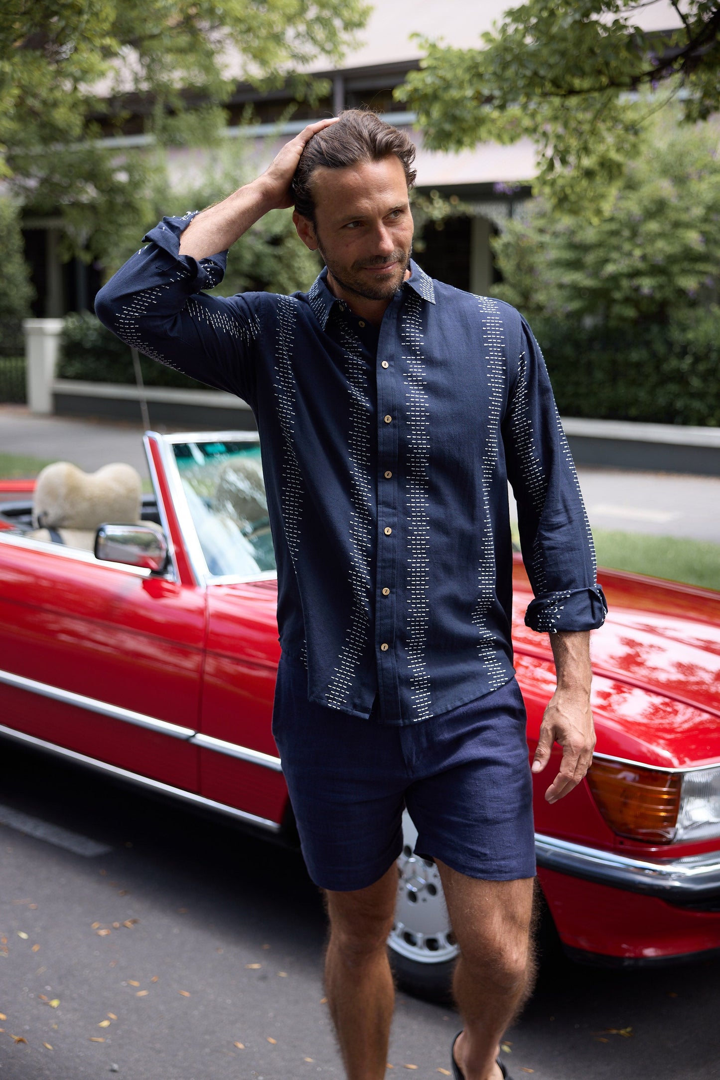 Oxford Shirt - Navy W White Embroidery