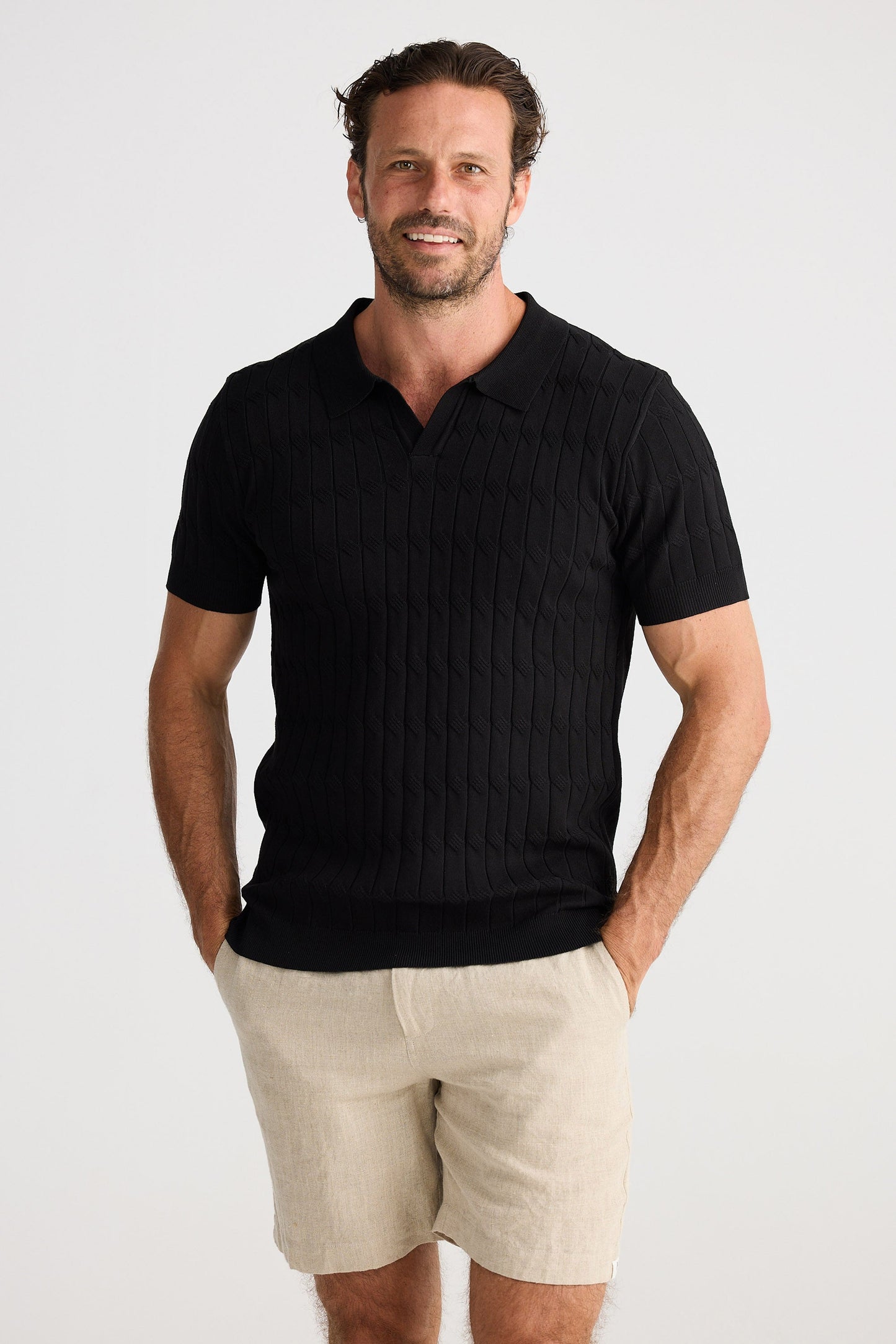 Flynn Knit SS Polo - Black