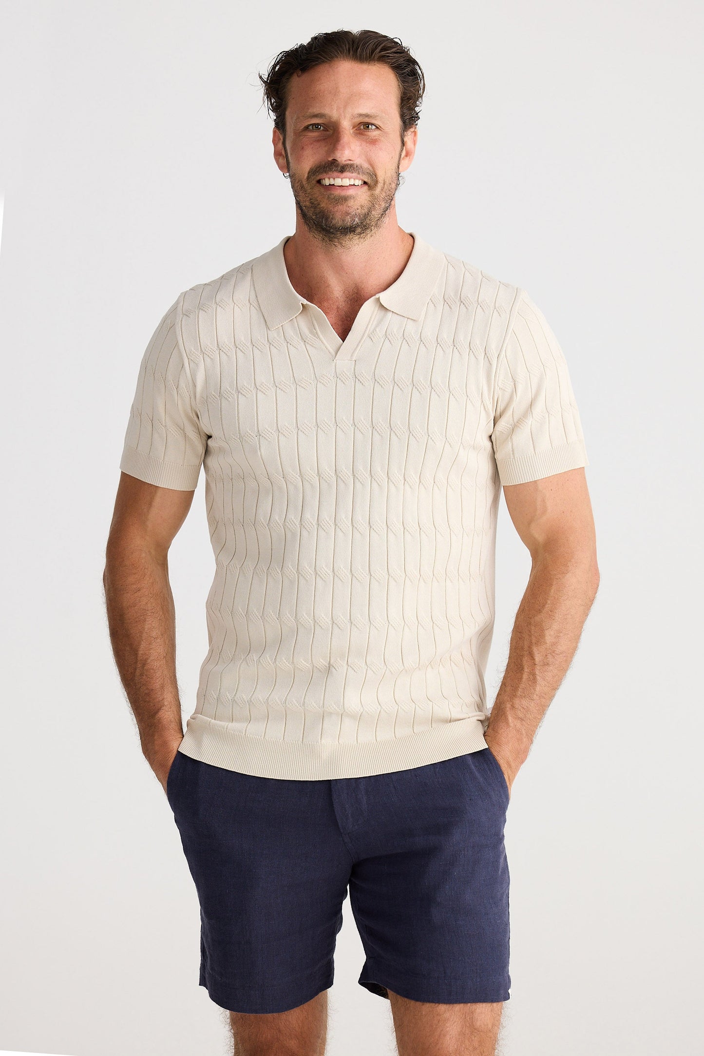 Flynn Knit SS Polo - Oatmeal