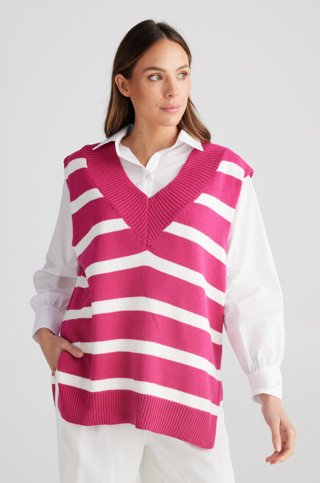 Driftwood Vest - Pink + White