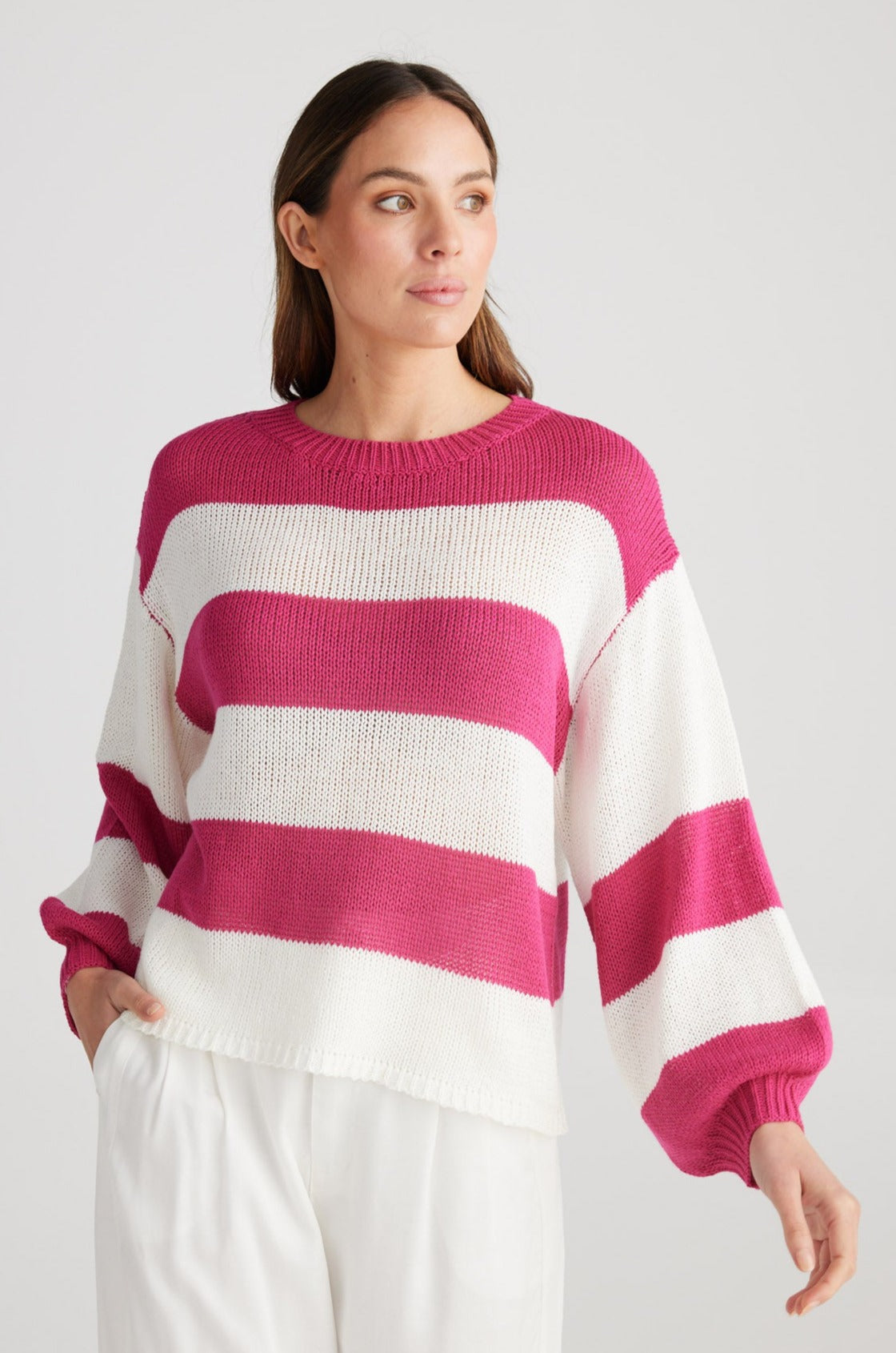 Driftwood Long Sleeve Top - Pink + White