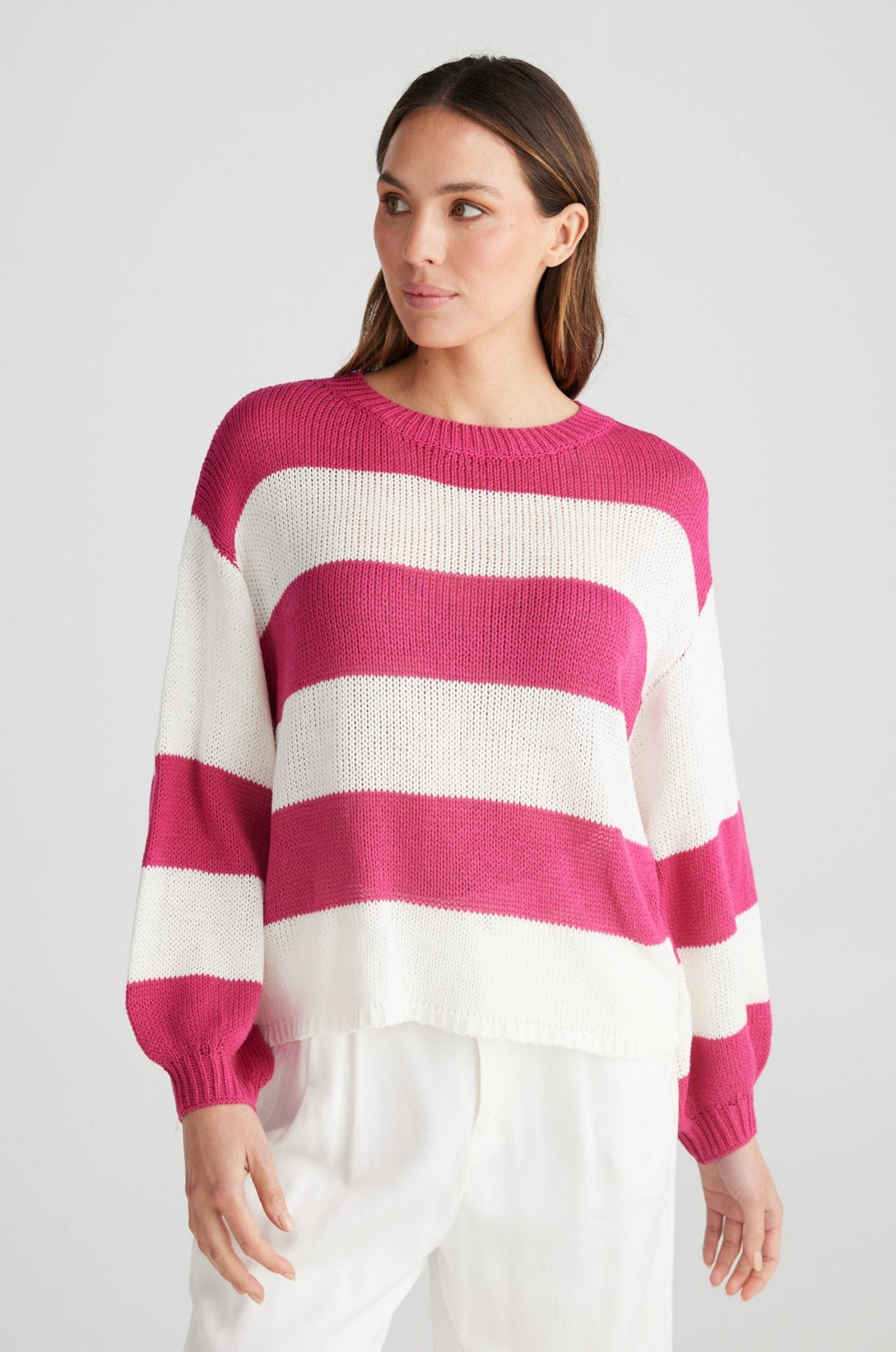 Driftwood Long Sleeve Top - Pink + White