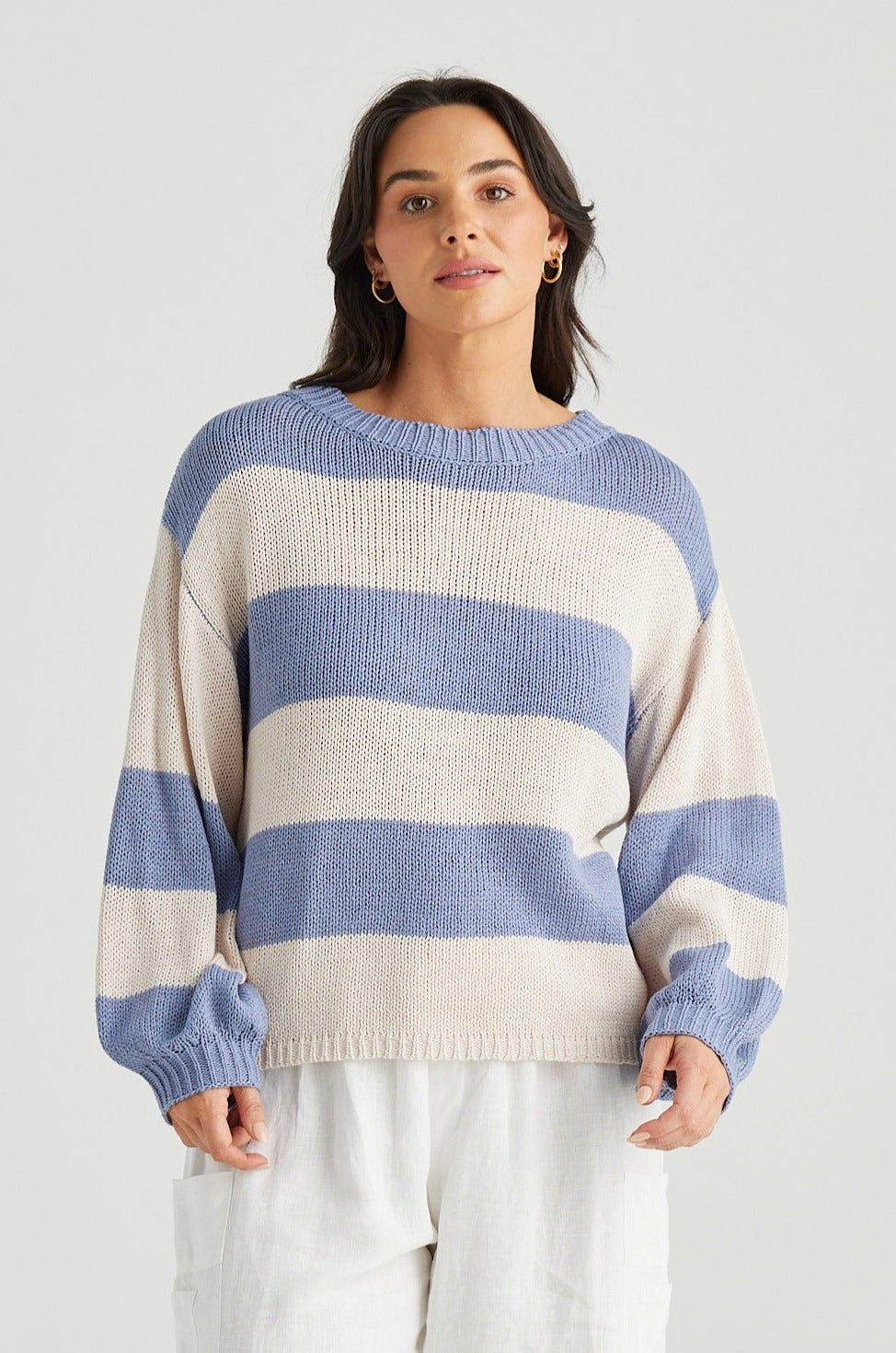 Driftwood Long Sleeve Top - Lake Blue Stripe