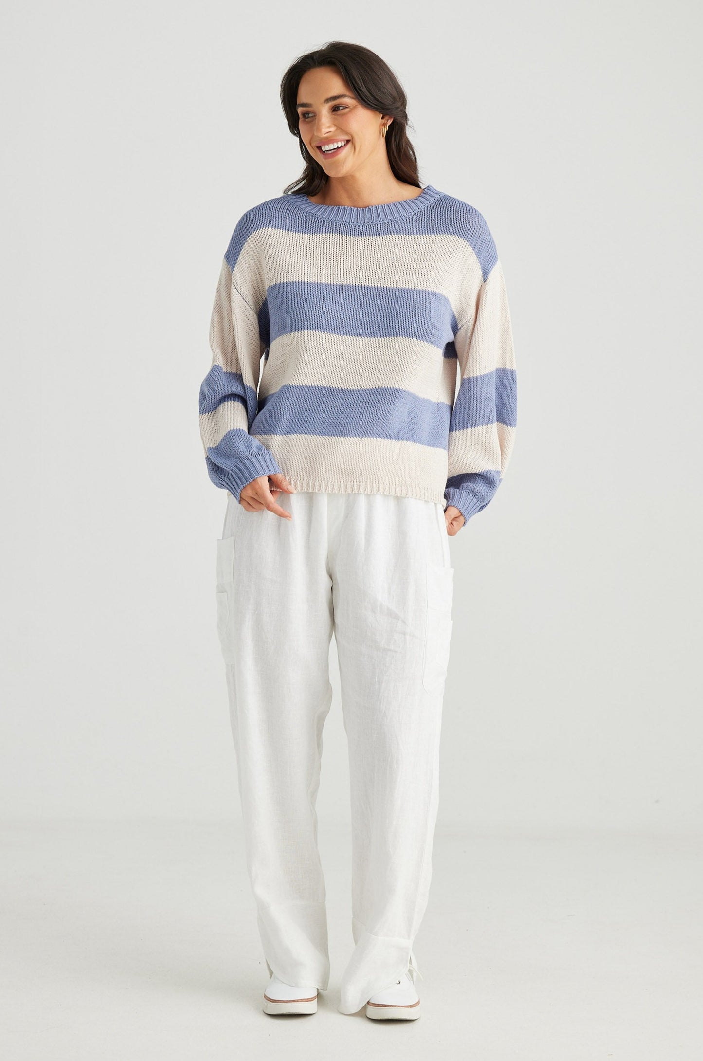 Driftwood Long Sleeve Top - Lake Blue Stripe