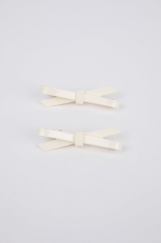 Bow Beep Hair Clip Set 2 - White