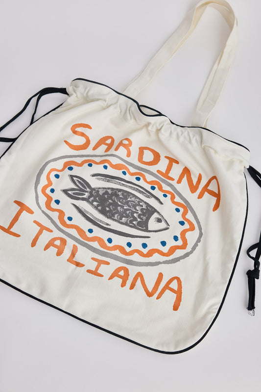 Canvas bag with 'Sardina Italiana' design on a white background
