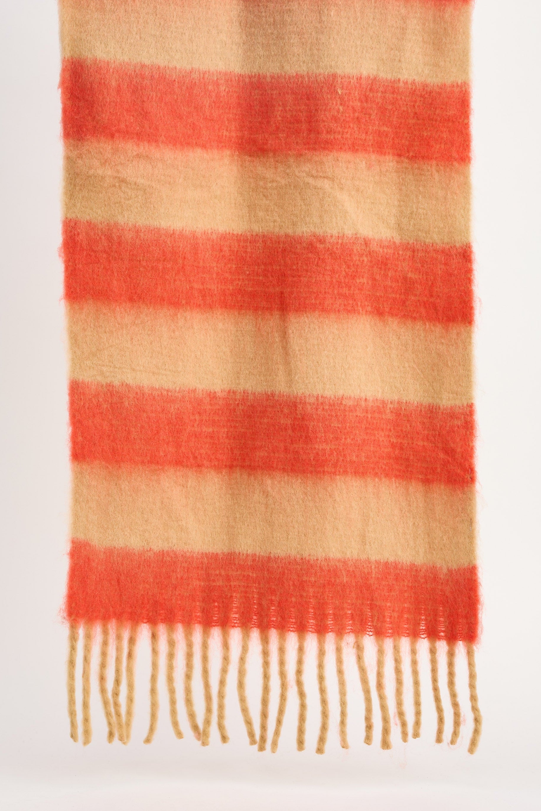 Striped scarf with red and beige colors on a white background