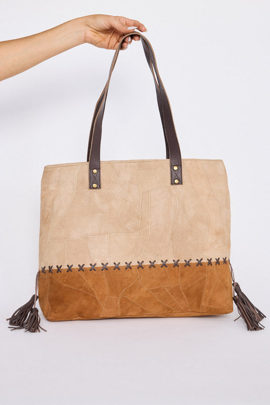 Wildside Hand Bag - Camel W Tan bag in camel with tan with textured finish, alternate view on white background