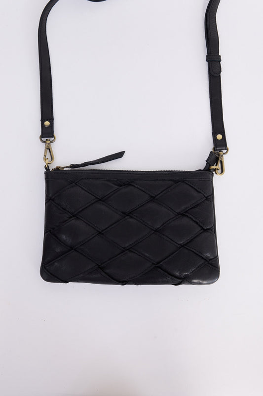 Sicily Bag - Black bag in black with woven texture, alternate view on white background