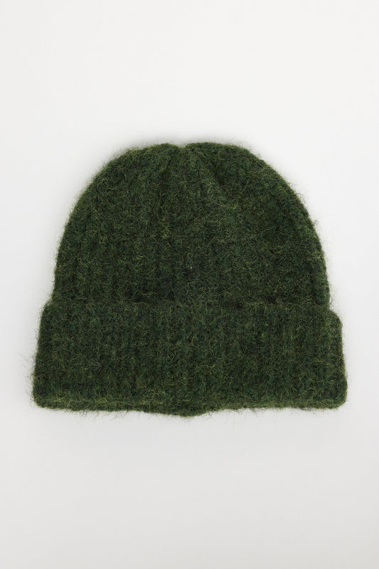Andrea Beanie - Olive beanie in olive with wide rib texture, front view on white background
