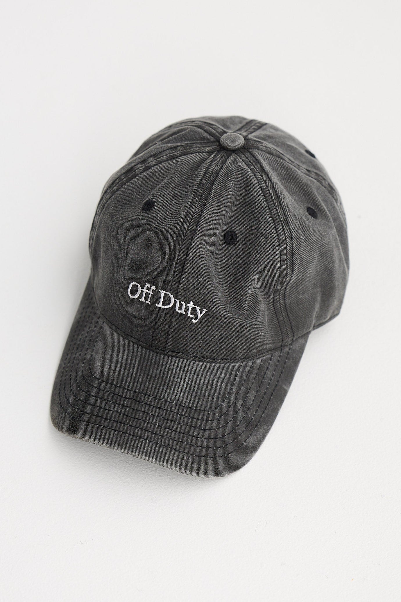 Gray cap with 'Off Duty' text on a white background