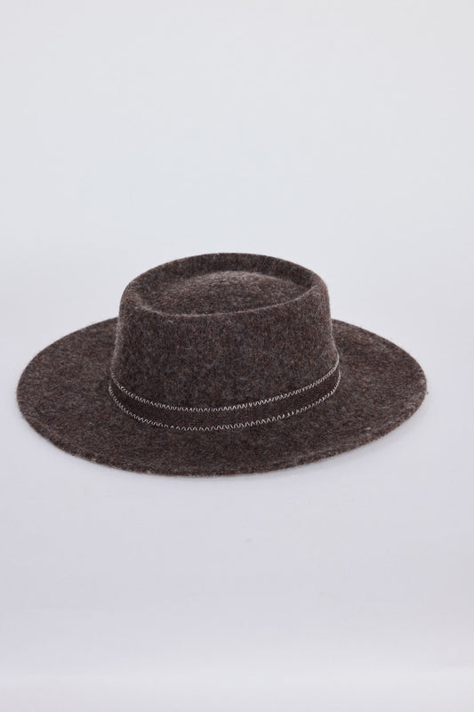 Road Trip Hat - Chocolate hat in chocolate with wide brim silhouette, front view on white background