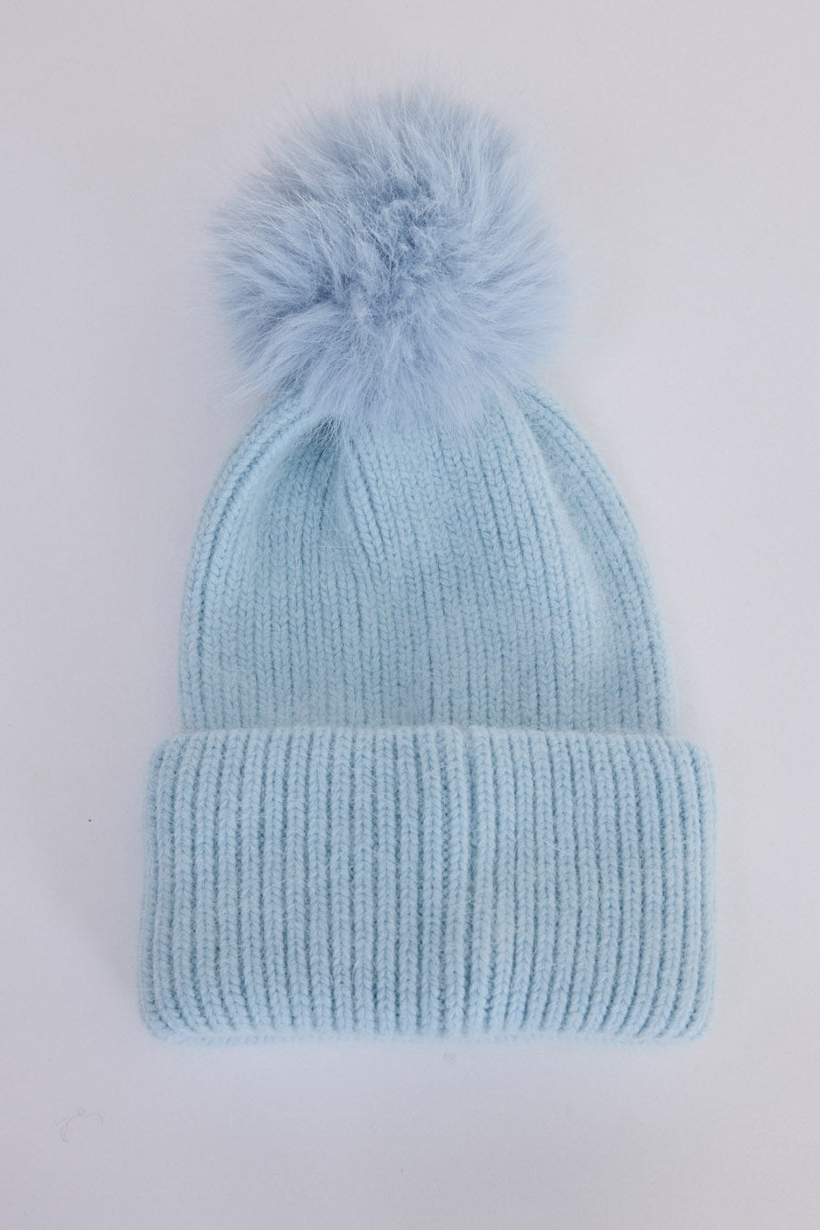 Solaro Beanie - Baby Blue beanie in baby blue with rib knit texture, front view on white background