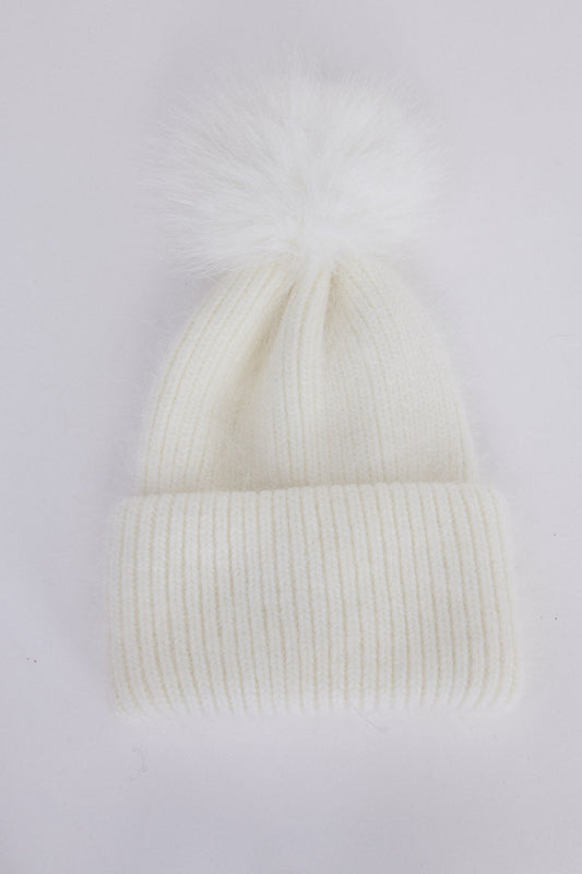 Solaro Beanie - Off White beanie in off white with rib knit texture, front view on white background
