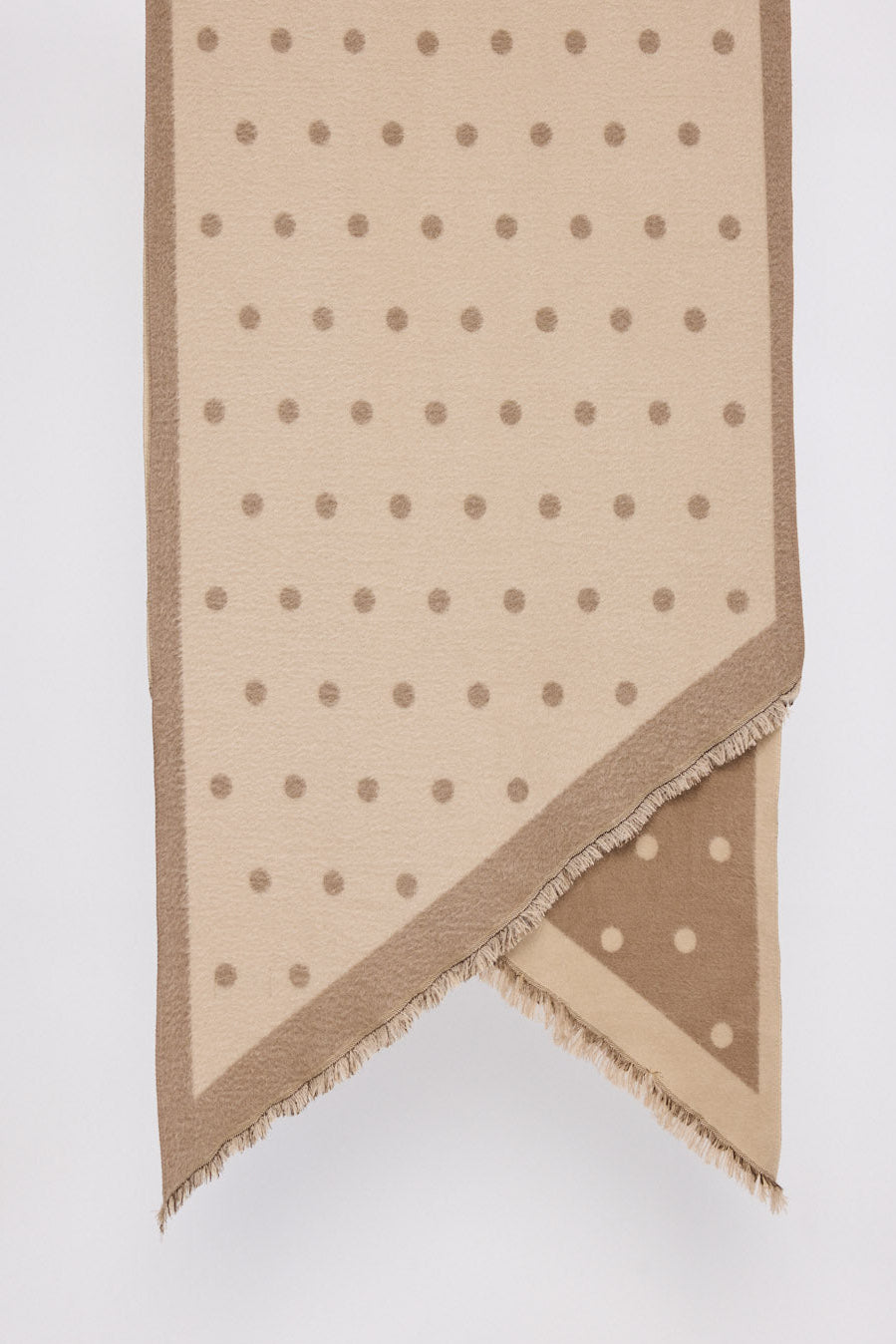 Gallery Scarf - Taupe scarf in taupe with polka dot design, front view on white background