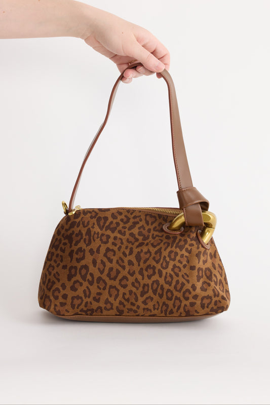 Lola Handbag - Leopard handbag in leopard with leopard print, front view on white background
