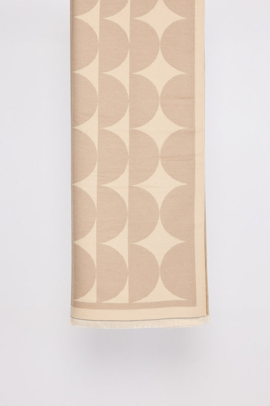 Paloma Scarf - Taupe scarf in taupe with geometric weave, front view on white background