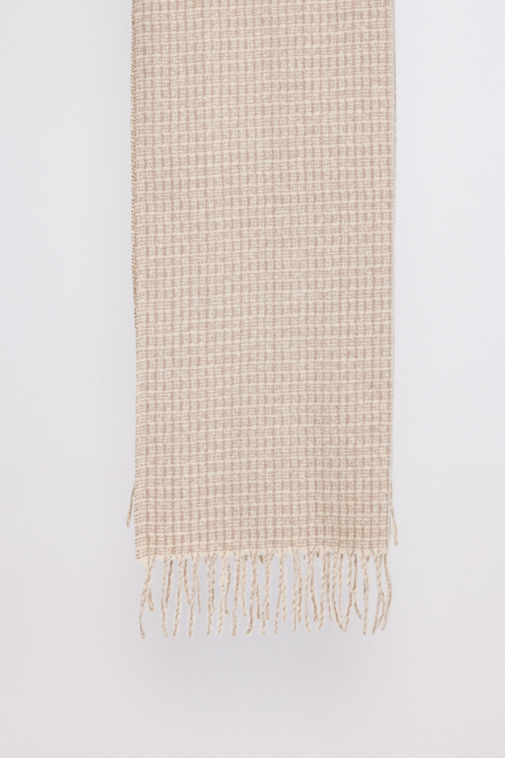 Dune Scarf - Taupe scarf in taupe with woven texture, front view on white background