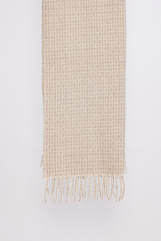 Dune Scarf - Taupe scarf in taupe with woven texture, front view on white background