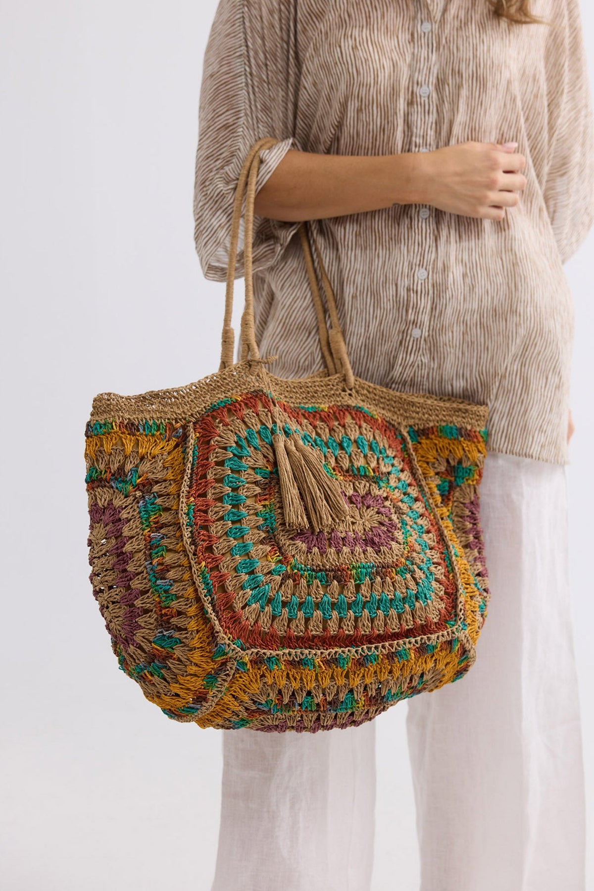 Amara Tote in multicolor, front view.