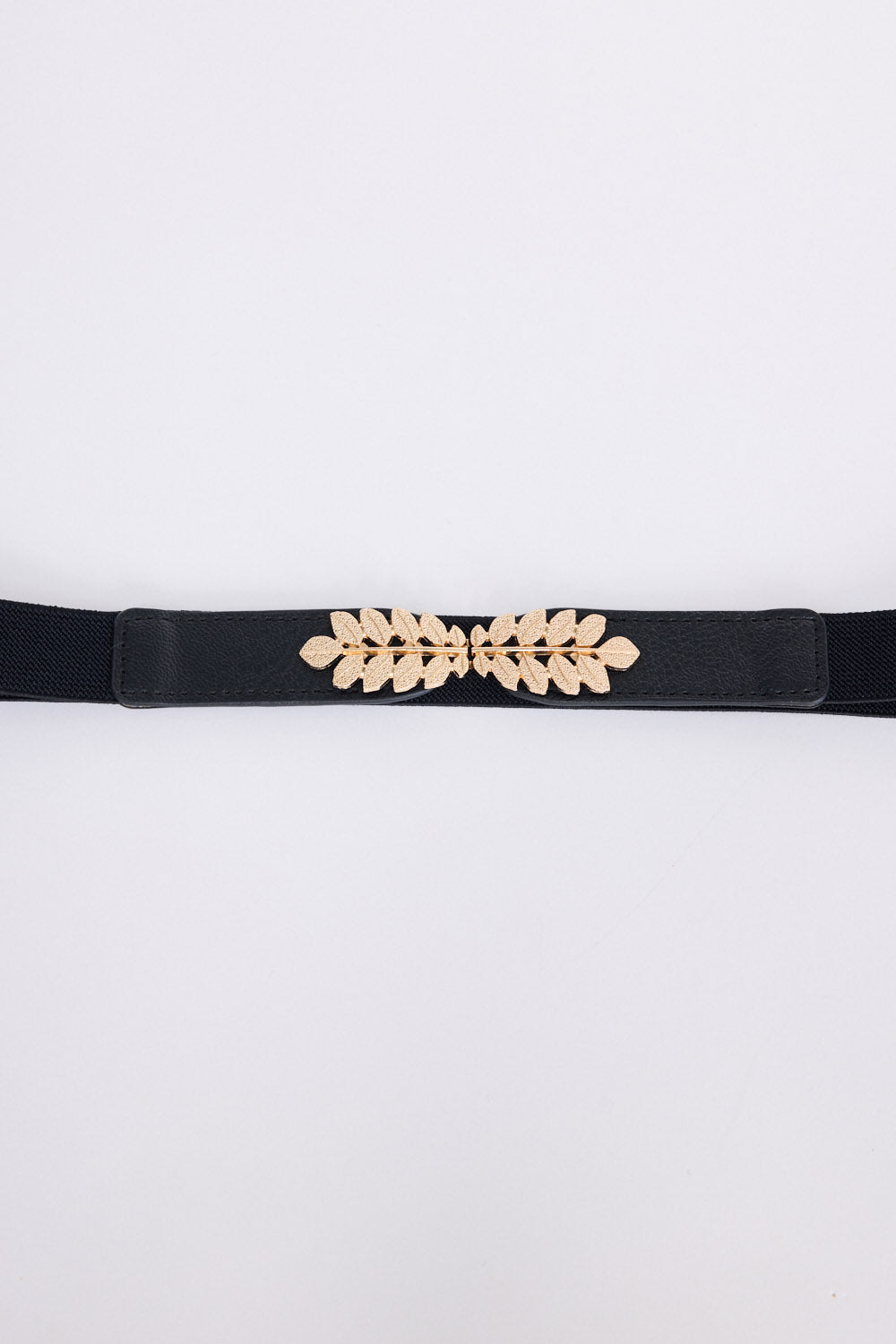 Mae Stretch Belt - Black belt in black with statement buckle detail, front view on white background