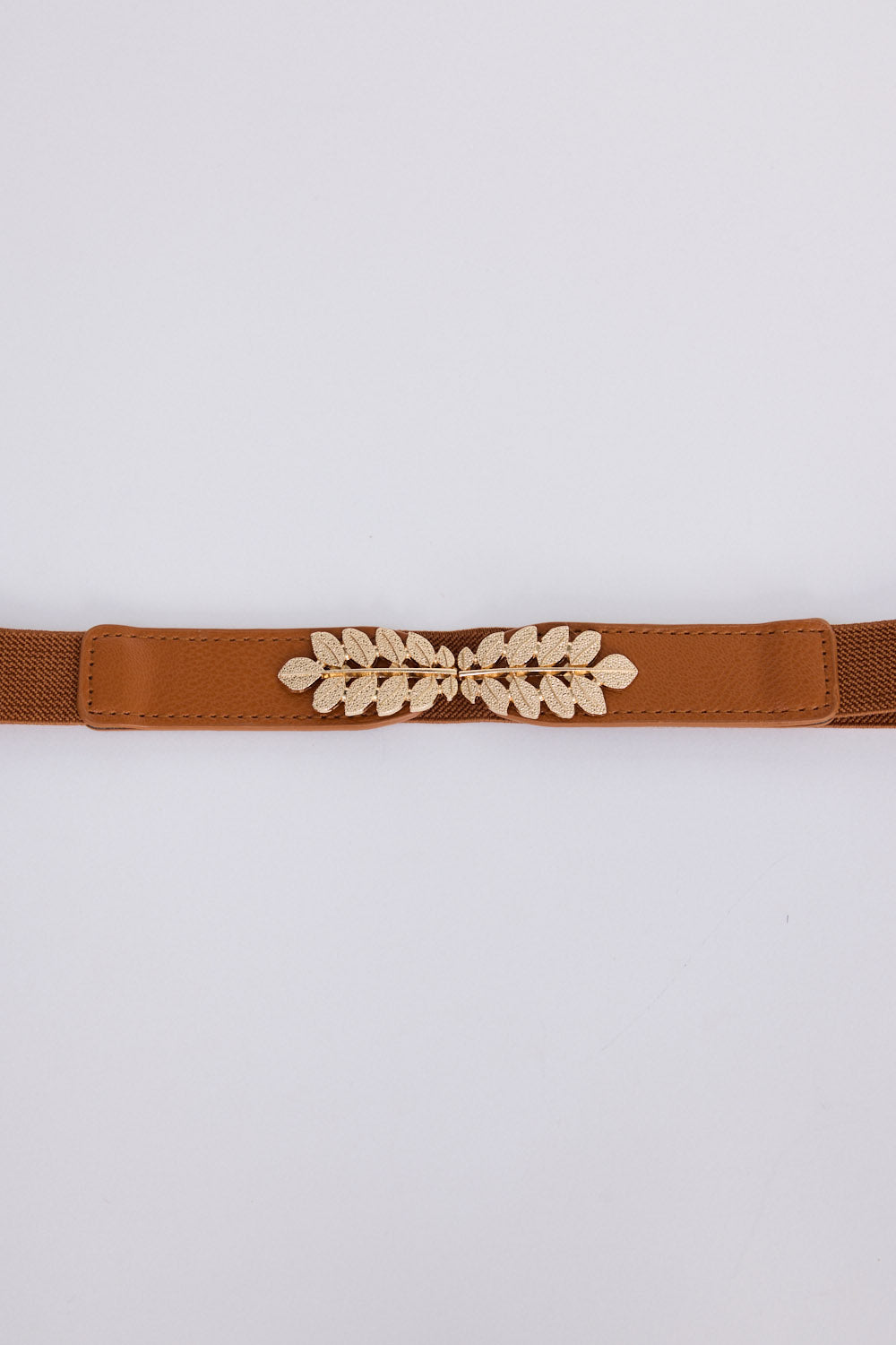 Mae Stretch Belt - Tan belt in tan with statement buckle detail, alternate view on white background