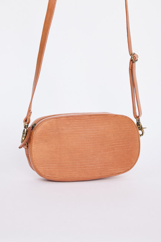 Campbell Bag - Tan bag in tan with ribbed texture, front view on white background
