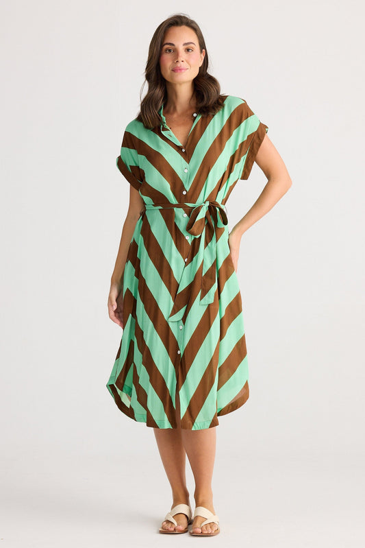 Vea Shirt Dress - Choc Mint Chevron