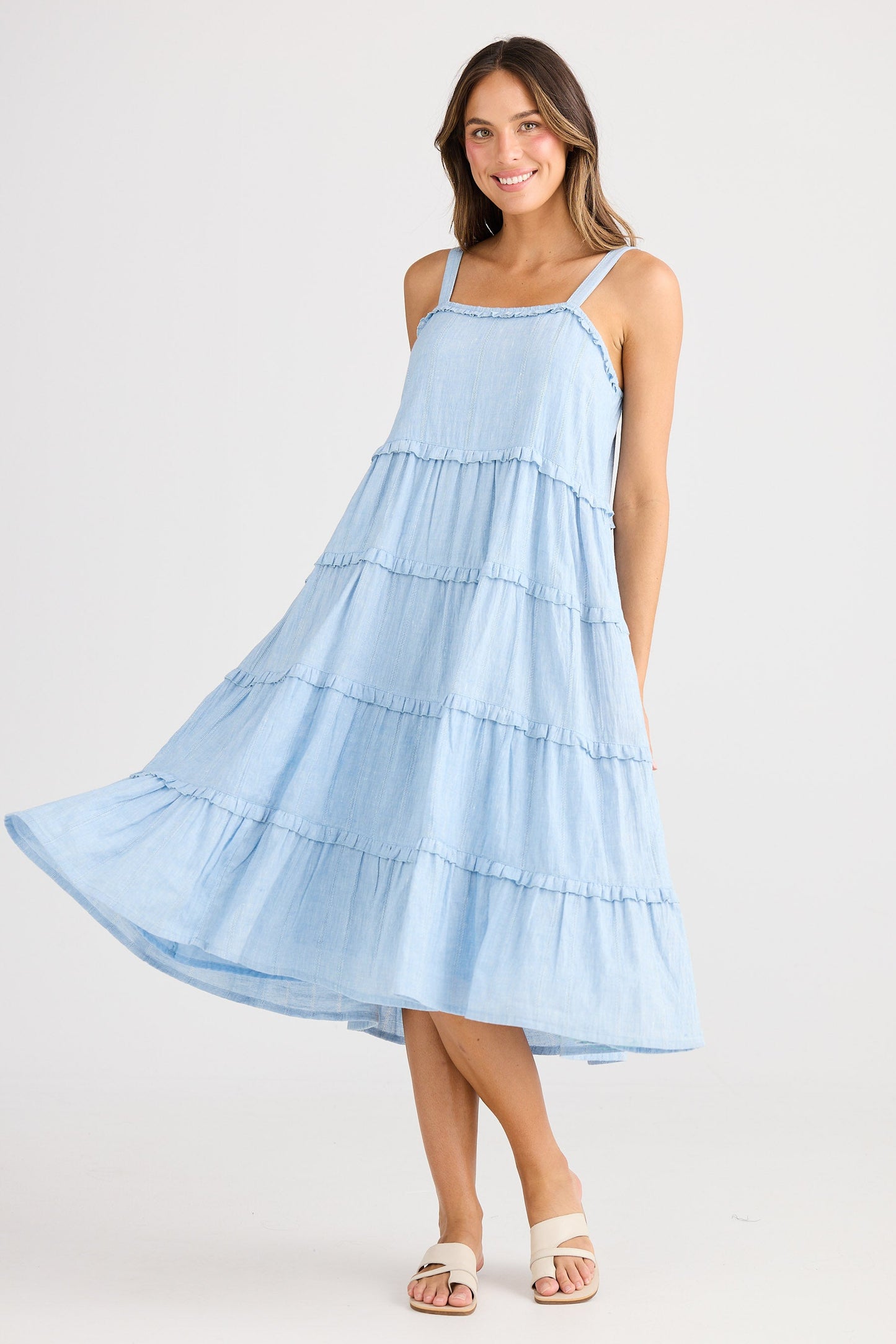 Alita Dress - Blue Self Stripe