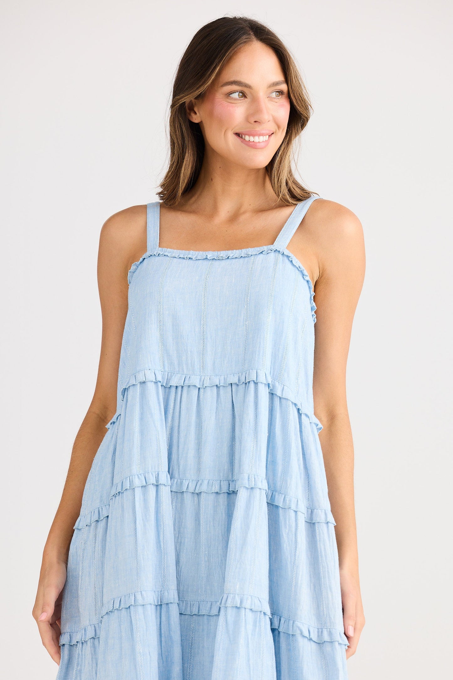 Alita Dress - Blue Self Stripe