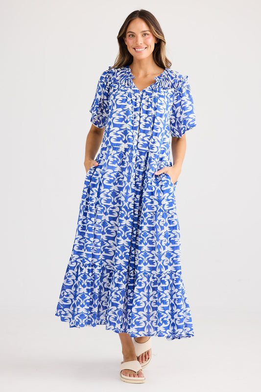 Soliel Midi Dress - Tile Print
