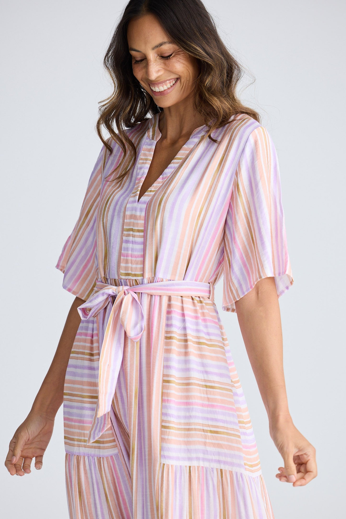 Nina Midi Dress - Painterly Stripe