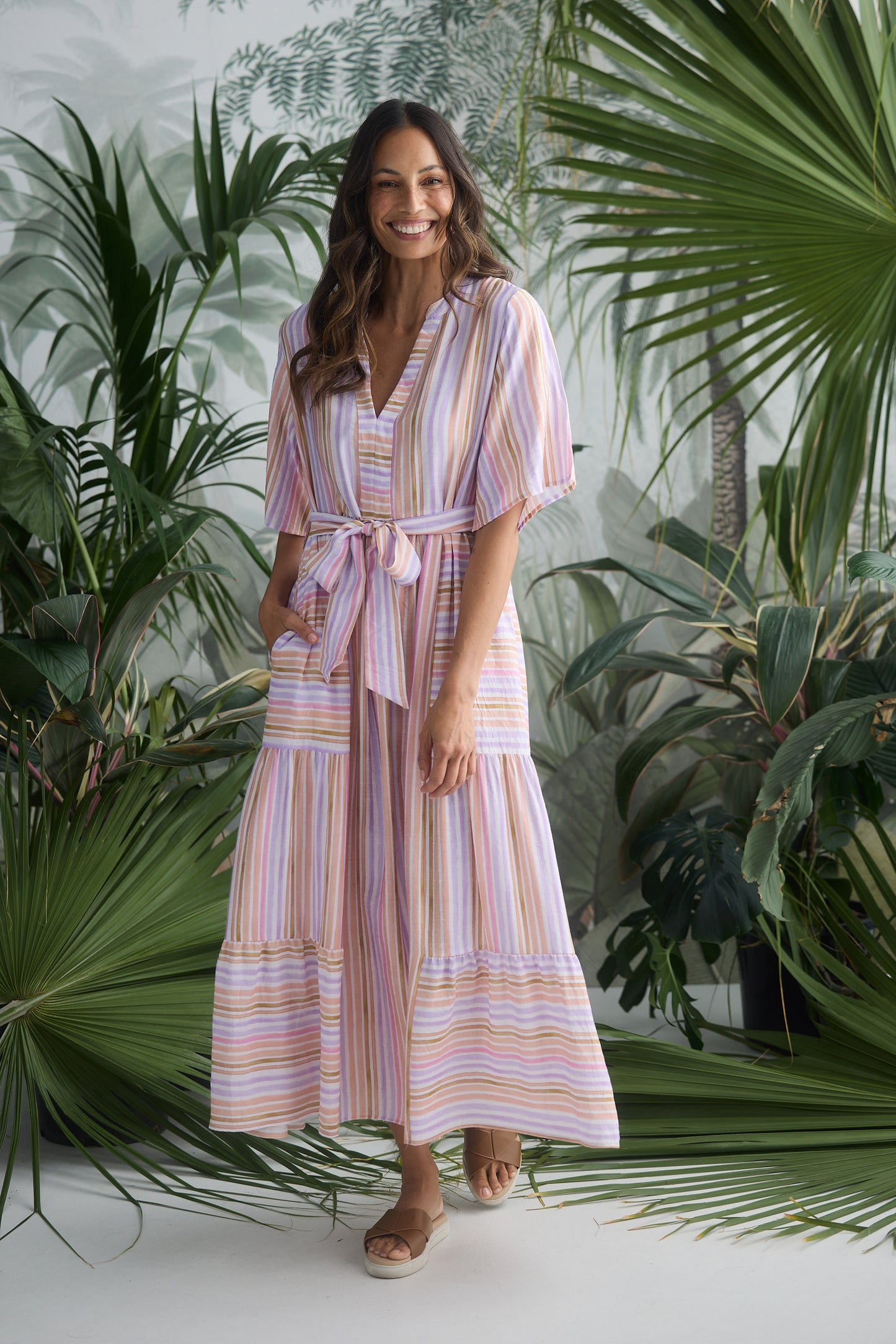 Nina Midi Dress - Painterly Stripe