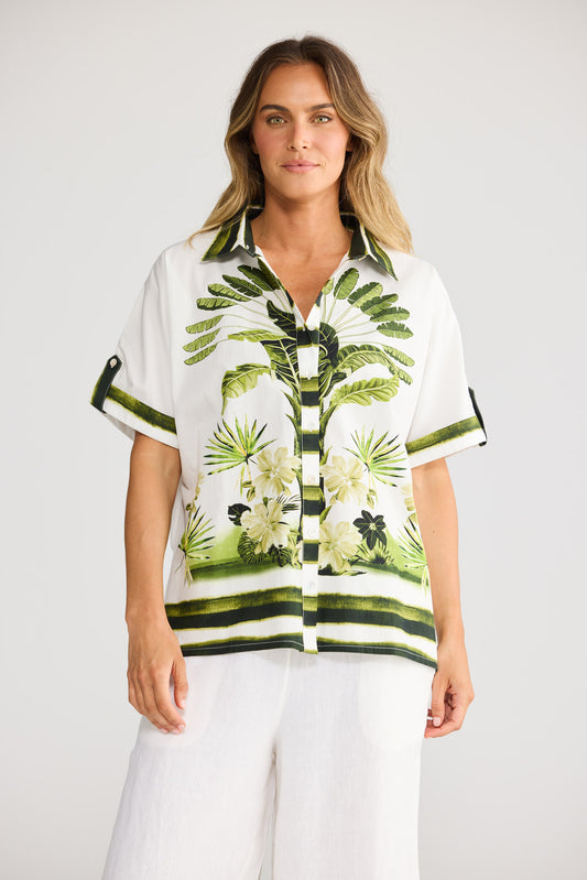 Nalani Shirt in Botanica Print with relaxed button front shirt.