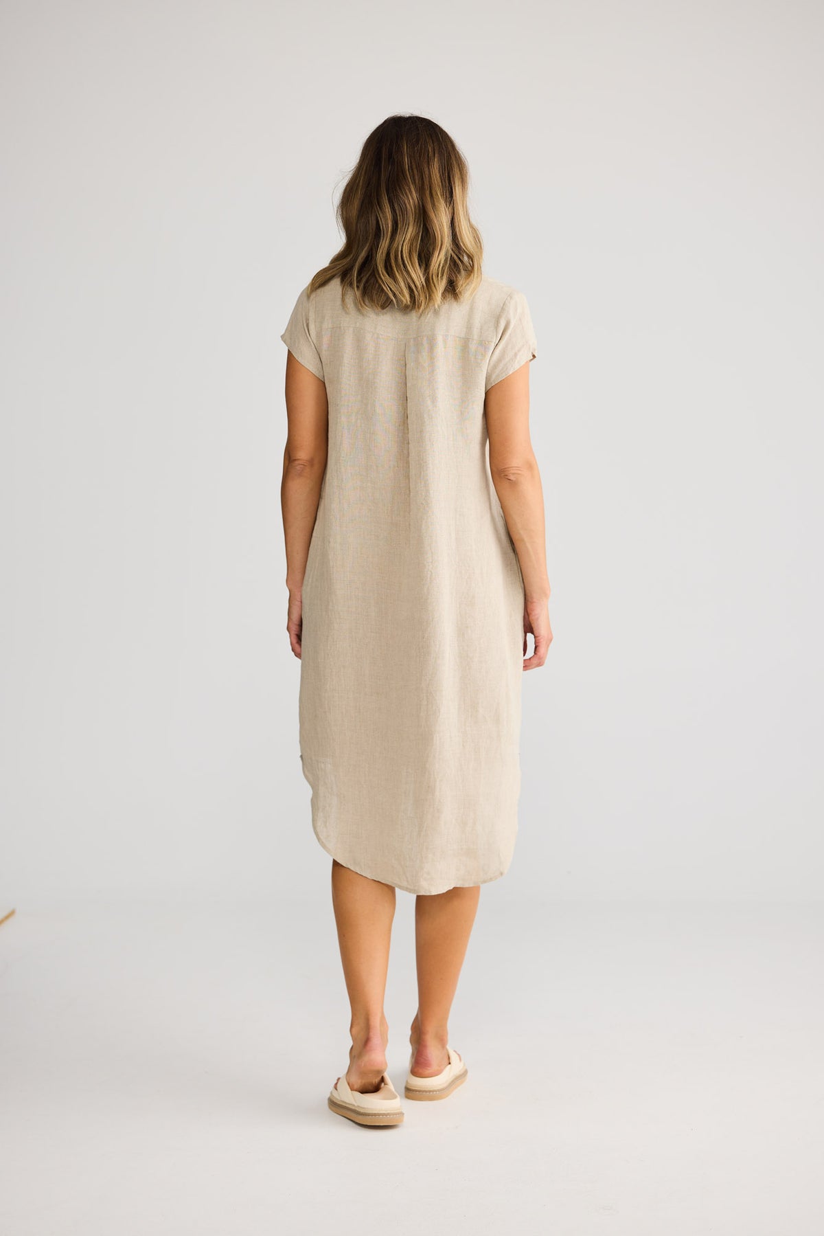 Ahoy Tunic Dress in Natural Linen with cap sleeves.